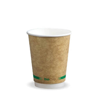 Pack Of 500 390ml / 12oz (90mm) Kraft Green Stripe Double Wall BioCup