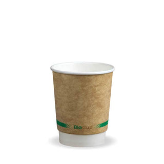 Pack Of 500 255ml / 8oz (80mm) Kraft Green Stripe Double Wall BioCup