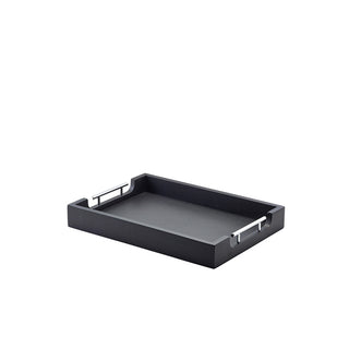 Solid Black Butlers Tray 45cm/50cm/54.5cm/65cm Acacia Wood with Metal Handles Tray 1 Pcs