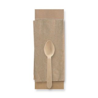 Pack Of 250 14cm Coated Wooden Teaspoon & Napkin Packs | FSC™ Certified