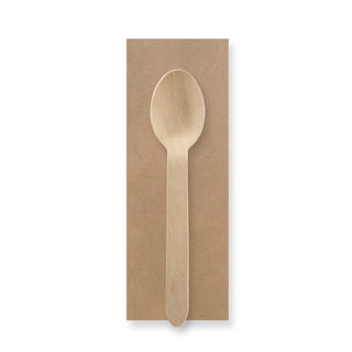 Pack Of 250 16cm individually wrapped spoon - wood