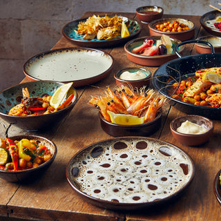 Vitrified Terracotta Dessert Plates Set of 12, Sabrosa Rustic Pasta Salad Side Plate, 19.5cm Diameter