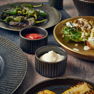 Porcelain Terra Black Fluted Ramekin 7cl for Dips Desserts/Tasting Portions Pack of 12