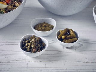 Melamine Triangular Ramekin 70ml 100ml – Green, Grey Granite & White Granite Condiment Sauce Dip Bowls (Pack of 24)