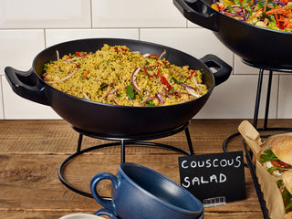Black Melamine Wok Buffet Bowls – Cast Iron Effect Display Bowls for Buffets & Food Service (30cm & 35cm)