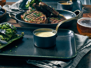 Vintage Steel Mini Sauce Pan – Industrial Finish with Brass Handle Serveware - 5oz, 7oz, 12oz - Set of 6