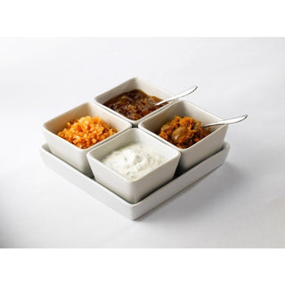 18x18cm White Porcelain Square Dish Holder Ceramic Serveware for Catering & Food Presentation - Set of 6