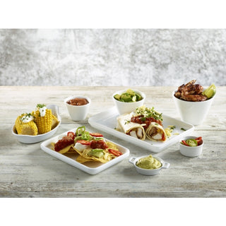 Oval Eared Dish 16.5cm / 6.5" Black/ White – Vitrified Porcelain, Rolled Edge Design, Pack of 6