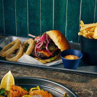 Metallic Stainless Steel Serving Cups Set of 12 – 14.8oz, PTFE Coated, Stackable Food Presentation Cups (Black & Blue)