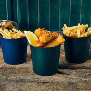 Metallic Stainless Steel Serving Cups Set of 12 – 14.8oz, PTFE Coated, Stackable Food Presentation Cups (Black & Blue)