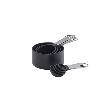 Polypropylene Measuring Cups and Spoons Set Black – 8 Piece Commercial Measuring Set with Stainless Steel Handles