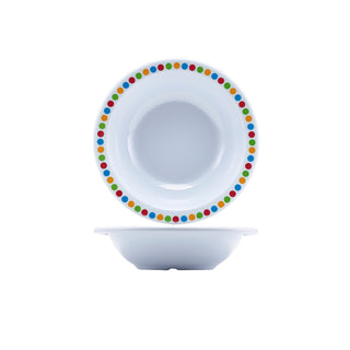 Melamine Coloured Circles Oatmeal Bowl 15.2cm White – 30cl Capacity – Chip, Scratch & Stain Resistant – Pack of 12