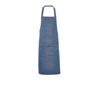 Washed Denim Bib Apron 70x90cm Cotton Light Denim Apron Workwear Hemmed Cuffs 1Pcs