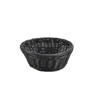 Black Round Poly Wicker Basket – Plastic Polypropylene Polywicker 21cm - Pack of 6