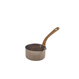 Vintage Stainless Steel Mini Sauce Pan with Brass Handle & Drip-Free Spout (14oz, 20oz) – Set of 6