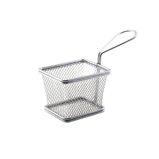 Rectangular Stainless Steel Fry Basket – PVD Coated Miniature Serving Baskets - Pack of 6 (Black, Silver, Copper)