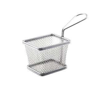 Rectangular Stainless Steel Fry Basket – PVD Coated Miniature Serving Baskets - Pack of 6 (Black, Silver, Copper)