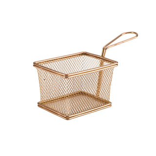 Rectangular Stainless Steel Fry Basket – PVD Coated Miniature Serving Baskets - Pack of 6 (Black, Silver, Copper)