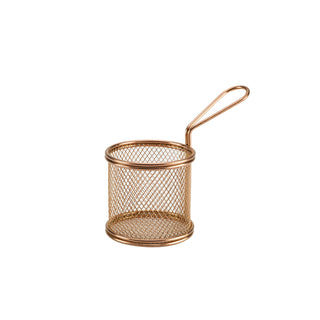 Round Stainless Steel Fry Basket – Silver, Black, Copper PVD Coated Miniature Serving Basket 9.3×9cm | Pack of 6