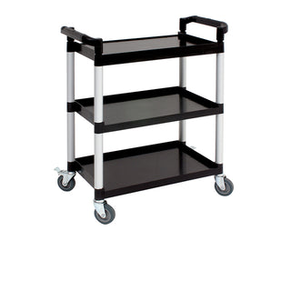 Genware Large 3 Tier Polypropylene (PP) Service Trolley - Black Shelves