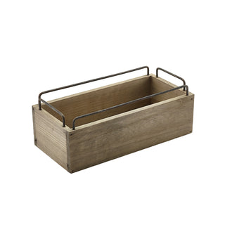 Industrial Wooden Crate 25cm/34cm Set of 1 Paulownia Wood & Iron Table Service Crates