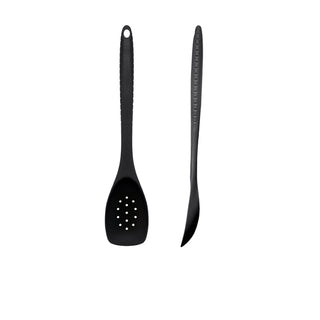 Black Silicone Slotted Spoon – Heat Resistant Food Grade Utensil 30cm