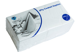 Pack Of 2000 White 2ply Cocktail  Napkins 24cm x 24cm